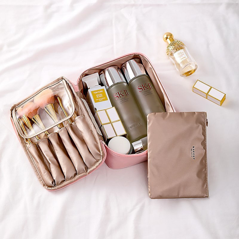 Geanta De Calatorie, Pentru Cosmetice Si Articole De Toaleta, Material Impermeabil, 2 In 1, Portfard Interior Detasabil