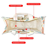 Geanta de Mana/Umar, Multifunctionala, Vivimall, Inchidere cu Capsa, Imprimeu Lamai, Material Textil, 33.5 x 25 x 14.5 cm, Alb/Galben - vivimall.ro