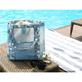 Geanta de Plaja, Flippy, din Plasa Transparenta, Imprimeu Floral, 43 x 10 x 33 cm, Model pentru Umar, Lungime Inferioara 33 cm, Albastru