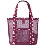 Geanta de Plaja, Flippy, din Plasa Transparenta, Imprimeu Floral, 43 x 10 x 33 cm, Model pentru Umar, Lungime Inferioara 33 cm, Burgundy