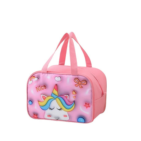 Geantă Frigorifică, Vivimall, cu Desene Animat 3D, Portabilă pentru Copii, de Prânz, din Pânză Oxford, 27.5x18x20 cm, Model Unicorn, Roz - vivimall.ro