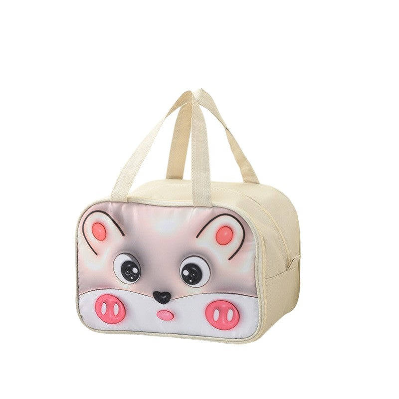 Geanta Frigorifica, Cu Desene Animat 3D, Portabila Pentru Copii, De Pranz, Din Panza Oxford, 27.5X18X20 Cm, Model Soricel, Bej - vivimall.ro