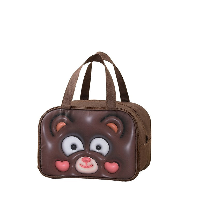 Geanta Frigorifica, Cu Desene Animat 3D, Portabila Pentru Copii, De Pranz, Din Panza Oxford, 27.5X18X20 Cm, Model Ursulet, Maro - vivimall.ro