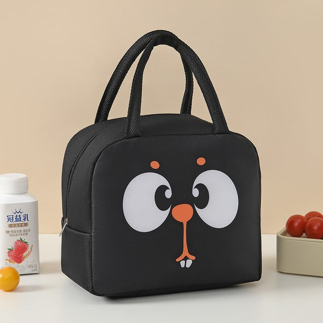 Geanta Frigorifica, Cu Desene Animat, Portabila Pentru Copii, De Pranz, Din Panza Oxford, 22X14X19 Cm, Model Veverita, Negru - vivimall.ro