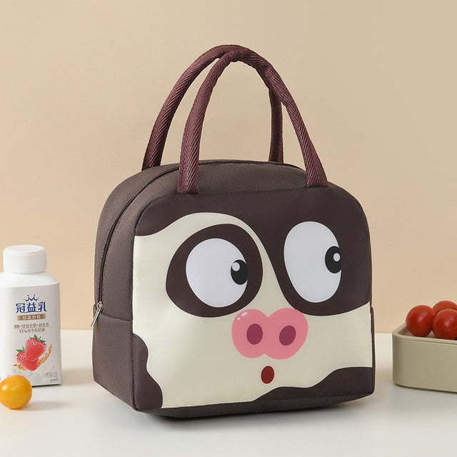 Geanta Frigorifica, Cu Desene Animat, Portabila Pentru Copii, De Pranz, Din Panza Oxford, 22X14X19 Cm, Model Porc, Maro - vivimall.ro