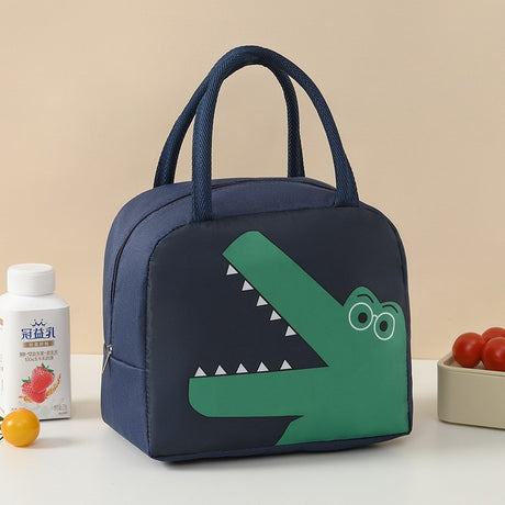 Geanta Frigorifica, Cu Desene Animat, Portabila Pentru Copii, De Pranz, Din Panza Oxford, 22X14X19 Cm, Model Dinozaur, Albastru - vivimall.ro