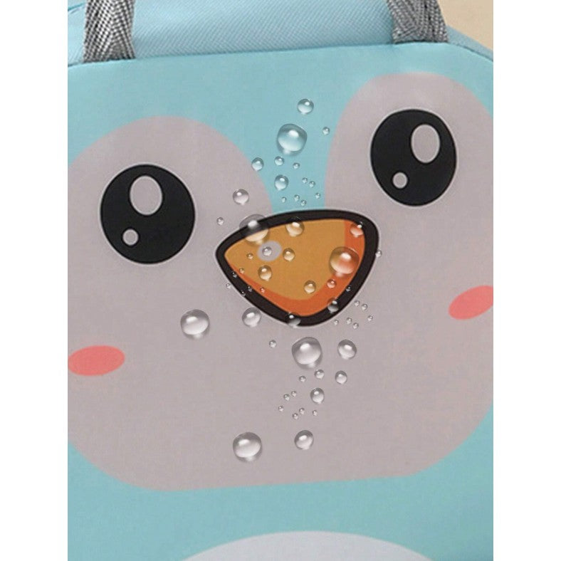 Geantă Frigorifică, Vivimall, cu Desene Animat, Portabilă pentru Copii, de Prânz, din Pânză Oxford, 22x14x19 cm, Model Pinguin, Albastru - vivimall.ro