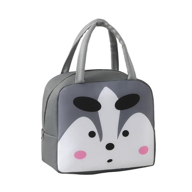 Geantă Frigorifică, Vivimall, cu Desene Animat, Portabilă pentru Copii, de Prânz, din Pânză Oxford, 22x14x19 cm, Model Vulpe, Gri - vivimall.ro