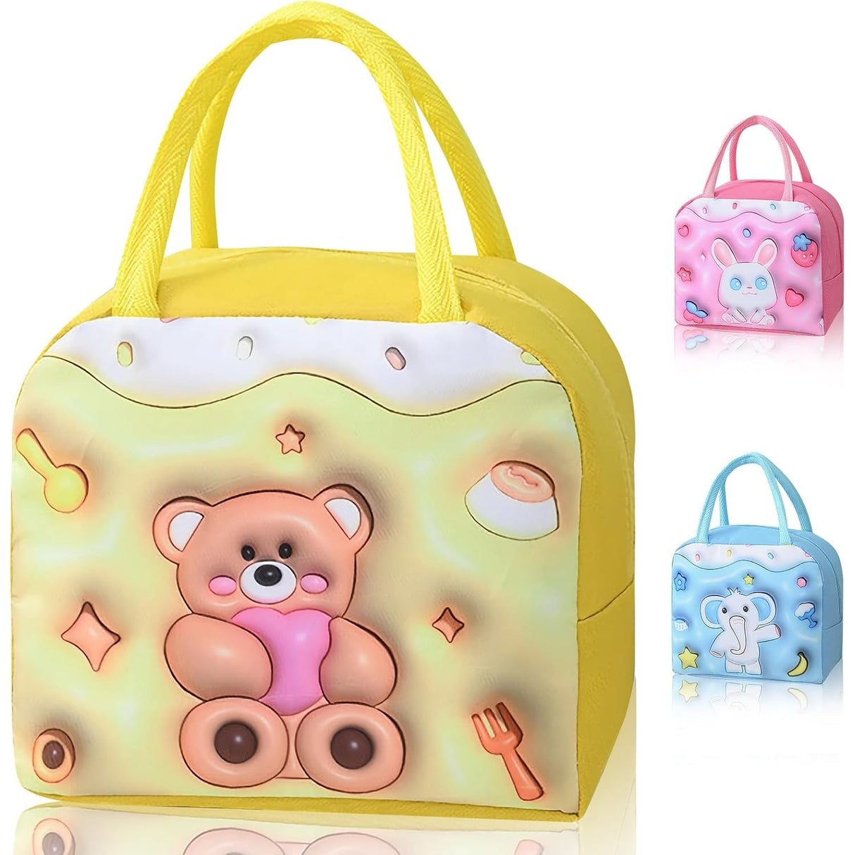 Geanta Frigorifica, Cu Desene Animate 3D, Portabila Pentru Copii, De Pranz, Din Panza Oxford, 23X13X19 Cm, Model Ursulet, Galben - vivimall.ro