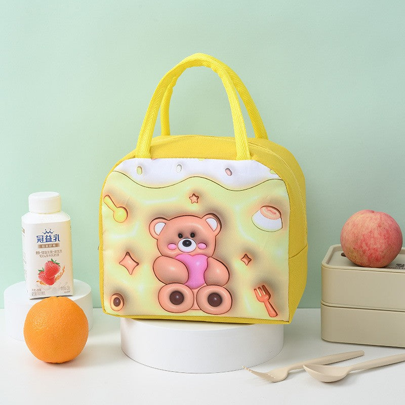 Geanta Frigorifica, Cu Desene Animate 3D, Portabila Pentru Copii, De Pranz, Din Panza Oxford, 23X13X19 Cm, Model Ursulet, Galben - vivimall.ro