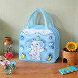 Geantă Frigorifică, Vivimall, cu Desene Animate 3D, Portabilă pentru Copii, de Prânz, din Pânză Oxford, 23x13x19 cm, Model Elefantel, Albastru - vivimall.ro
