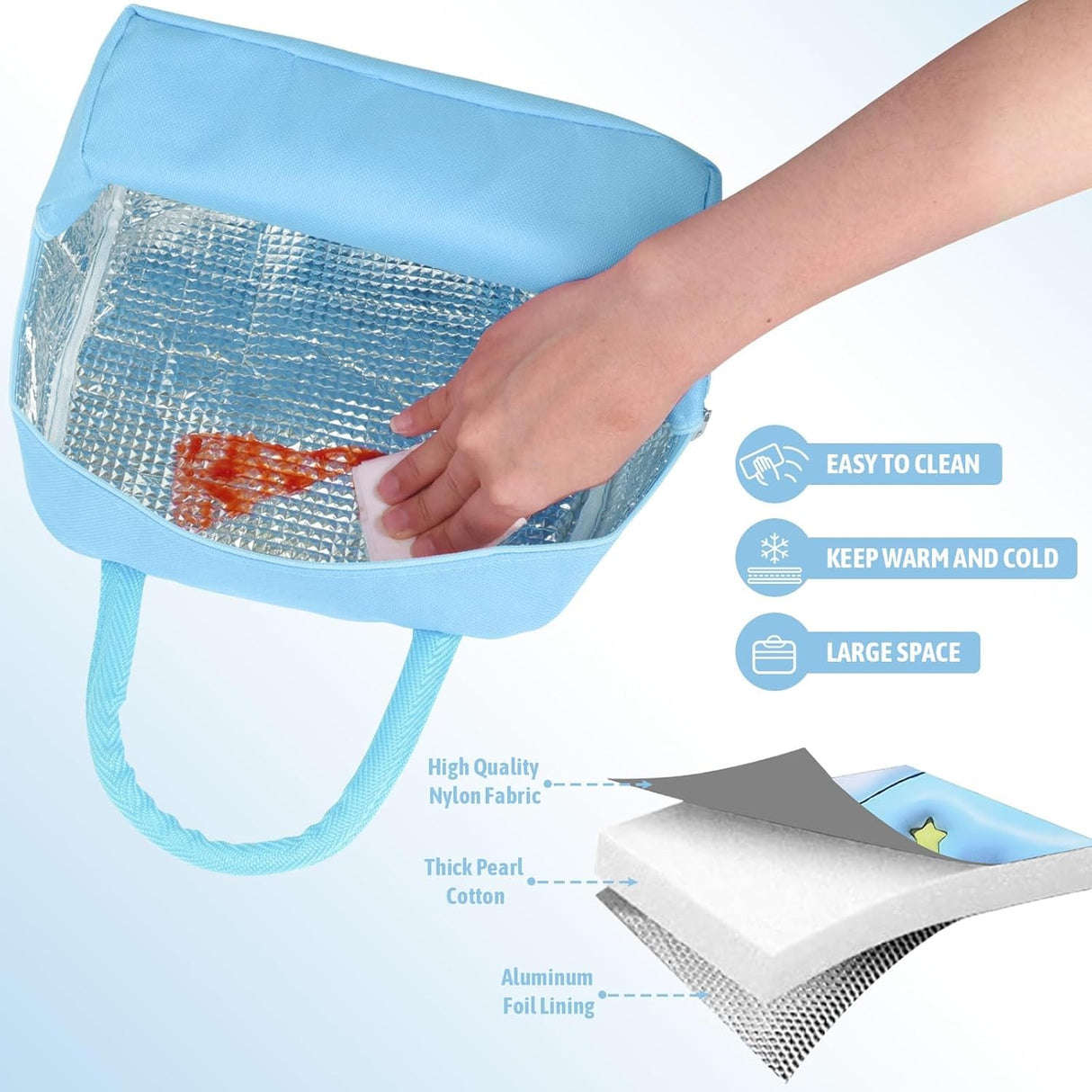 Geantă Frigorifică, Vivimall, cu Desene Animate 3D, Portabilă pentru Copii, de Prânz, din Pânză Oxford, 23x13x19 cm, Model Elefantel, Albastru - vivimall.ro