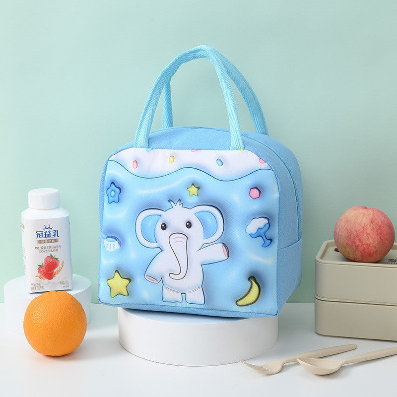 Geanta Frigorifica, Cu Desene Animate 3D, Portabila Pentru Copii, De Pranz, Din Panza Oxford, 23X13X19 Cm, Model Elefantel, Albastru - vivimall.ro