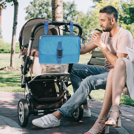 Geanta Multifunctionala, Flippy, Tip Aleza de Schimbat Scutece, Impermeabila, din Panza Oxford, cu Buzunare, Usor de Agatat, 30 x 20 cm, Albastru