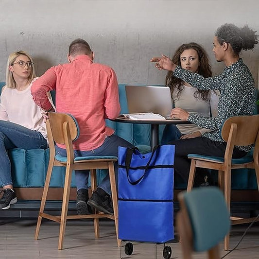 Geanta Pliabila, 2 In 1, Carucior Cu Roti, Pentru Cumparaturi, 19 L, Plastic, 39 X 46 X 12 Cm - vivimall.ro