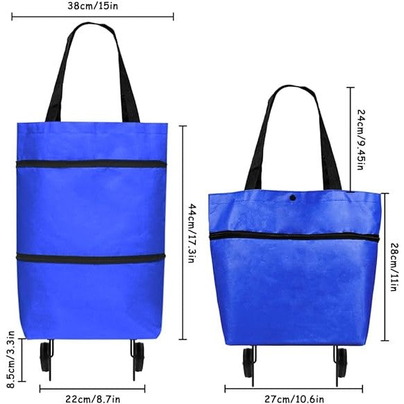Geanta Pliabila, 2 In 1, Carucior Cu Roti, Pentru Cumparaturi, 19 L, Plastic, 39 X 46 X 12 Cm - vivimall.ro