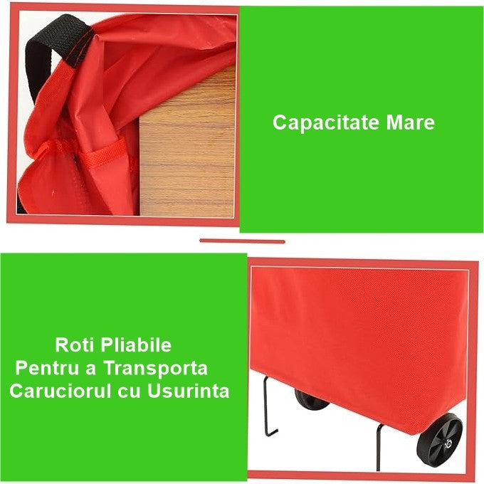 Geanta Pliabila, 2 In 1, Carucior Cu Roti, Pentru Cumparaturi, 19 L, Plastic, 39 X 46 X 12 Cm - vivimall.ro