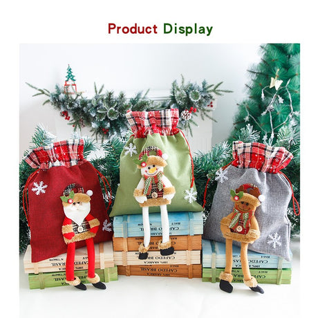 Sac din textil pentru cadouri de Craciun, Flippy, Model Ren, 30x25 cm, Gri