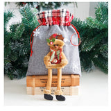 Sac din textil pentru cadouri de Craciun, Flippy, Model Ren, 30x25 cm, Gri