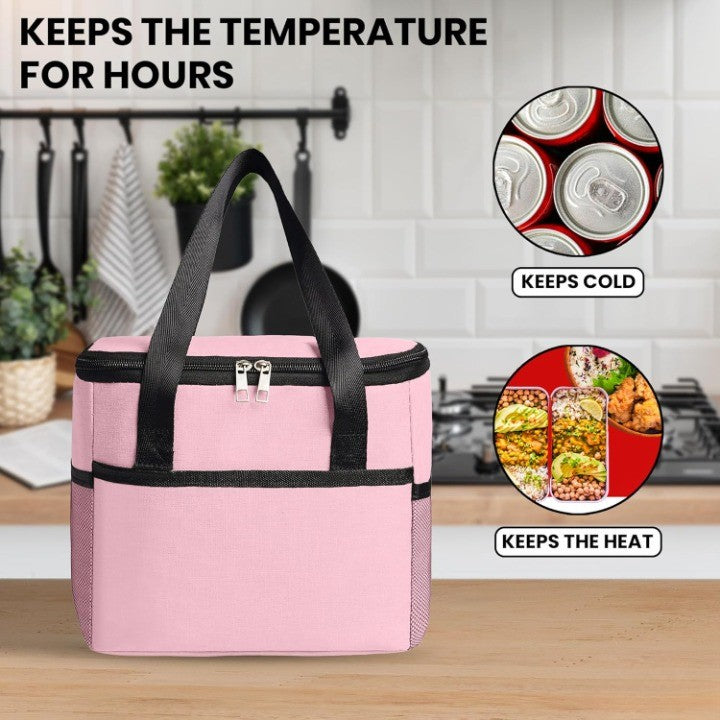 Geanta Termica Pentru Pranz, Compartimente Telefon Si Tacamuri, Multifunctionala, Impermeabila, 24X18X21 Cm - vivimall.ro