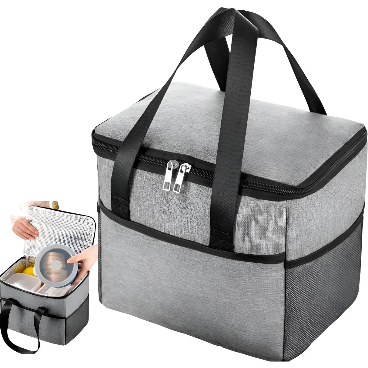 Geanta Termica Pentru Pranz, Compartimente Telefon Si Tacamuri, Multifunctionala, Impermeabila, 24X18X21 Cm - vivimall.ro
