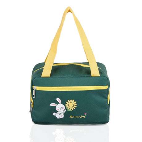 Geanta Termo-Izolanta, Flippy, Compartimente Telefon si Tacamuri, Multifunctionala, Impermeabila, 30x21x20 cm, Design Iepuras, Verde