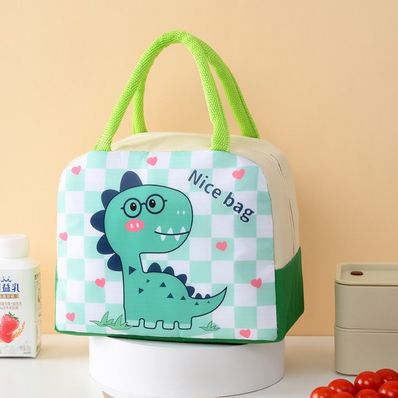 Geanta Termoizolanta Pentru Copii, 23X13X19 Cm, Model Imprimeu Dinozaur, Din Folie De Aluminiu Si Panza Oxford, Verde - vivimall.ro