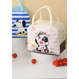 Geanta Termoizolanta pentru Copii, Vivimall, 23x13x19 cm, Model Imprimeu Vacuta, din Folie de Aluminiu si Panza Oxford, Bej - vivimall.ro