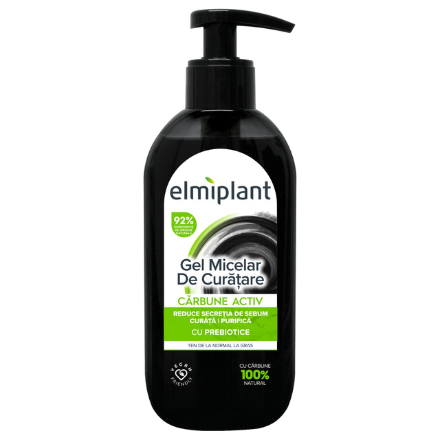 Gel Micelar de Curatare, Elmiplant, cu Carbune Pentru Ten Normal/Gras, 200 ml - vivimall.ro