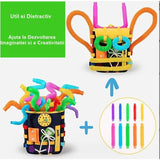 Ghiozdan Montessori, Flippy, pentru Copii 2-6 ani, Fidget Pop, cu Catarame si Fermoare, Jucarii Senzoriale, Activitate de Invatare prin Joc, Albastru Marin, 0.25 kg, 28x10x23 cm