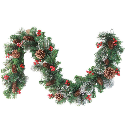 Ghirlanda de Craciun, cu merisoare si conuri, din brad artificial, cu parti de pin inzapezit, 180 cm, Verde - vivimall.ro