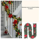 Ghirlanda decorativa Craciun cu Globuri si funde rosii, Flippy, 2,70 m, Verde