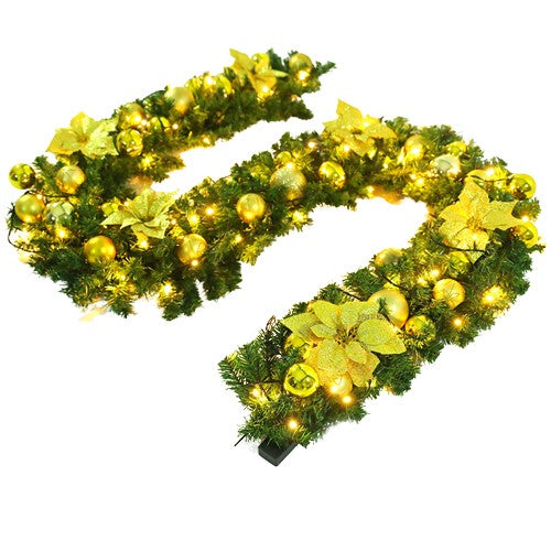 Ghirlanda Decorativa Craciun, 2,70 M, Globuri Si Funde Aurii