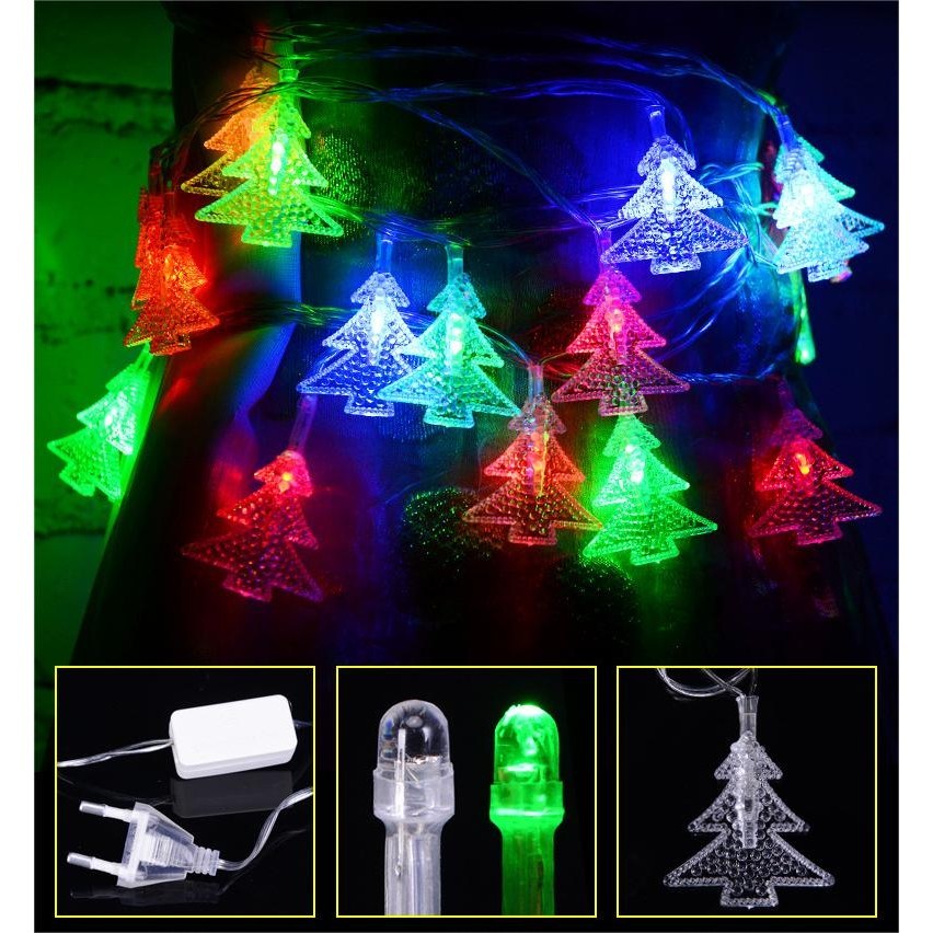 Ghirlanda Luminoasa Cu Bec In Forma De Brazi, 3 Metri, 20 Led-Uri, Forme Din Plastic, Fir, Multicolora - vivimall.ro