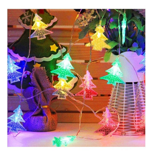 Ghirlanda luminoasa cu bec in forma de brazi, 3 metri, 20 LED-uri, forme din plastic, fir transparent, multicolora - vivimall.ro