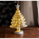 Decoratiune de Craciun, Flippy, Model Brad cu Stea, din Sticla, Lumini, Baterii 3 AA, 22 x 9 cm, Auriu - vivimall.ro