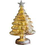 Decoratiune de Craciun, Flippy, Model Brad cu Stea, din Sticla, Lumini, Baterii 3 AA, 22 x 9 cm, Auriu - vivimall.ro