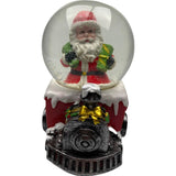 Decoratiune muzicala glob cu zapada, Mos Craciun pe tren, 10x13 cm, multicolor