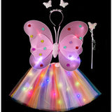 Costum Fluturas Cu Aripi Modelabile Luminoase Pentru Copii, Fusta Din Tul Cu Lumini, Bagheta Si Bentita, 4 Piese, Pentru Halloween, Roleplay, Craciun, Carnaval, Paste, Ziua Copilului, Bumbac/Poliester, Marime Universala, Curcubeu - vivimall.ro