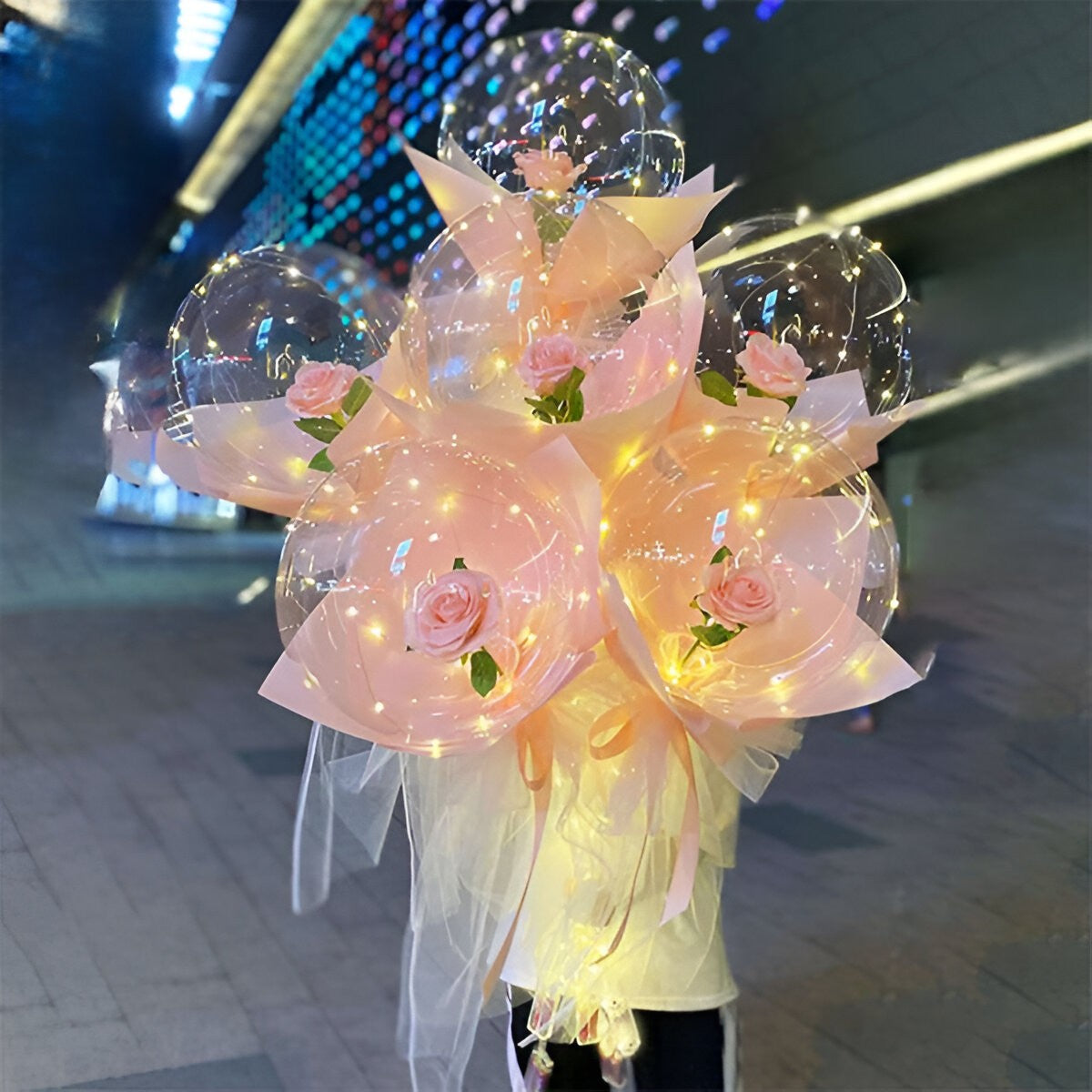 Trandafir In Balon Led Cu Lumini, Tip Buchet, Diametru 35 Cm