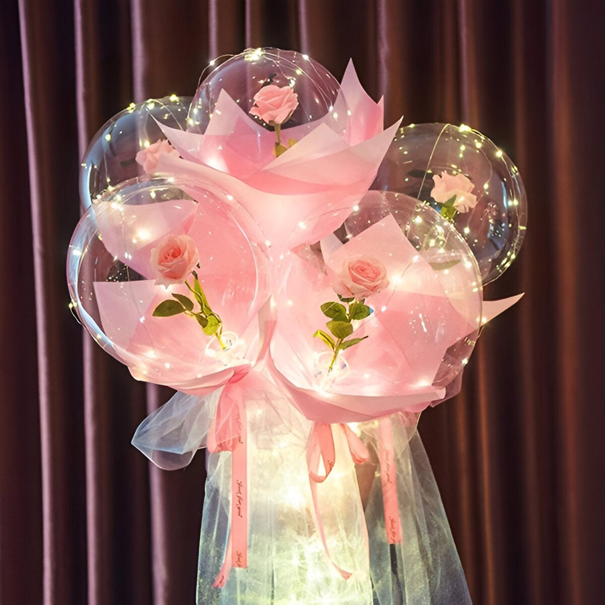 Trandafir In Balon Led Cu Lumini, Tip Buchet, Diametru 35 Cm