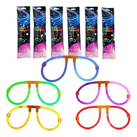 Ochelari decorativi fluorescenți roz Vivimall, detaliu formă rotundă și efect luminos