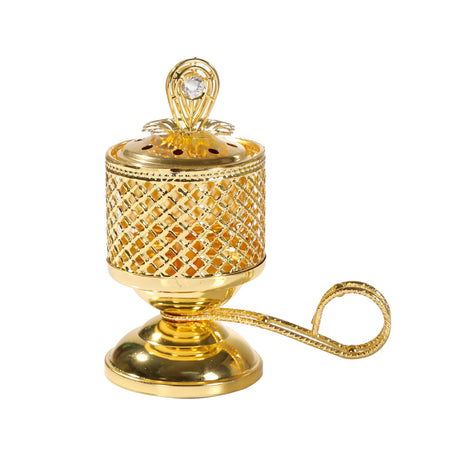 Arzător de tămâie cu cărbune Flippy, metal auriu, design oriental, vedere frontală cu capac închis