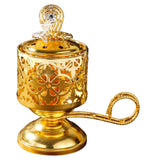 Arzator de Tamaie cu Carbune, Flippy, Metal Auriu, Stil Orientul Mijlociu, Portabil, cu Capac Anti Cenusa, 14 x 6.5 cm, Auriu - vivimall.ro