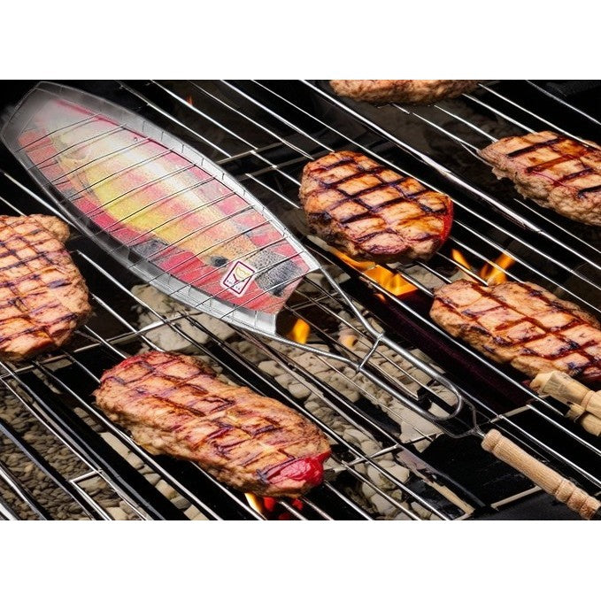 Gratar Grill Inox Pentru Peste, Cu Maner, De Dimensiuni Reduse, Usor De Transportat Si Depozitat, Argintiu, 56X12 Cm - vivimall.ro