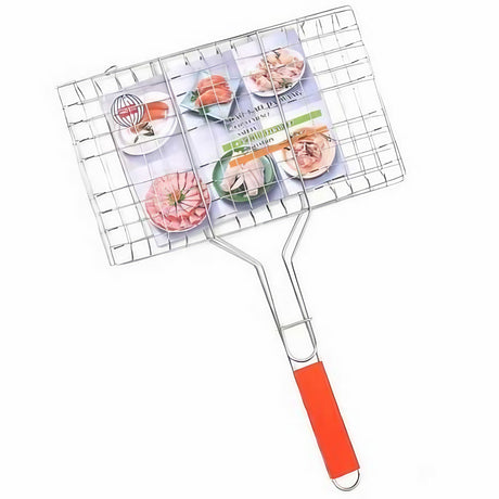 Gratar Pentru Peste Si Carne, Suprafata Utila 32X19 Cm, Otel Inoxidabil, Cu Maner, Portabil, Argintiu - vivimall.ro