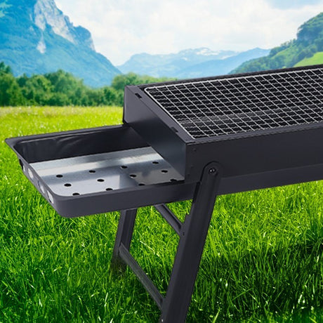 Gratar Portabil, Confectionat Din Metal, Pentru Picnic, Gradina, Terasa, Camping, Dimensiuni Reduse, 60X22X23 Cm, Negru - vivimall.ro