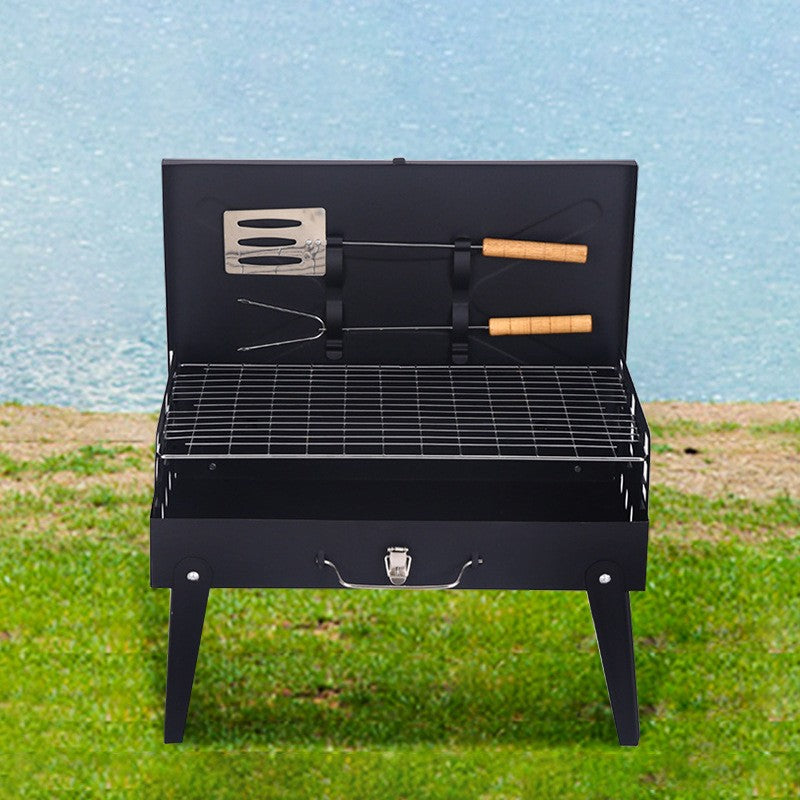 Gratar Portabil, Pliabil, Tip Servieta, Cu Accesorii Pentru Gatit Incluse, Confectionat Din Metal, 46X43X26 Cm, Negru - vivimall.ro