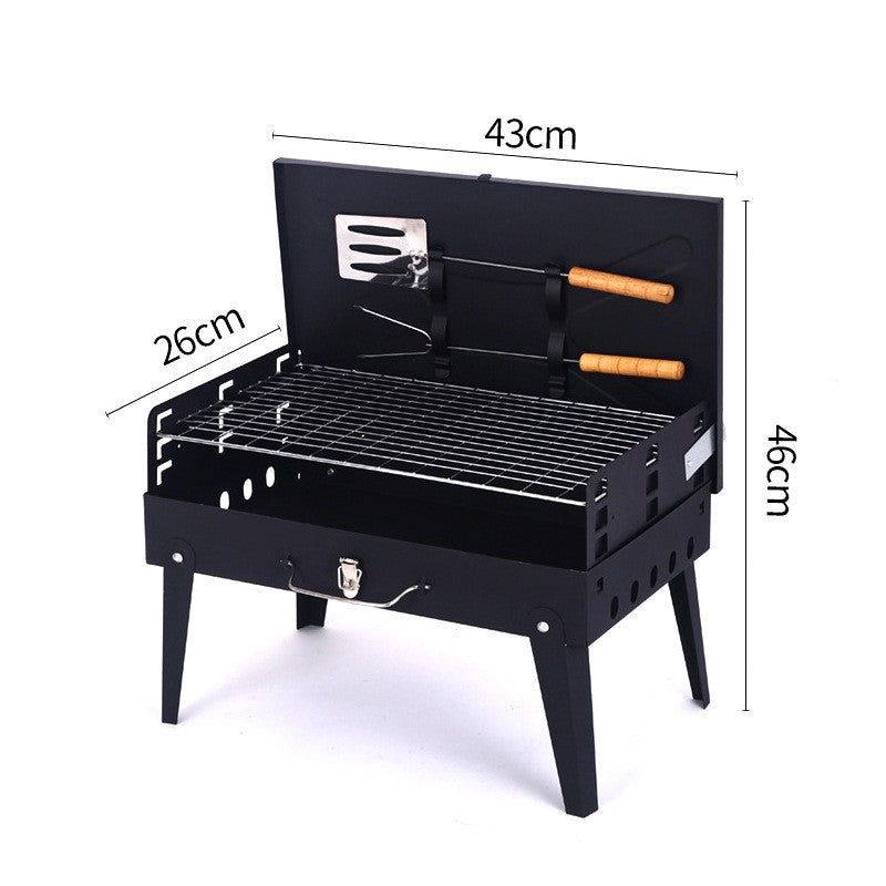 Gratar Portabil, Pliabil, Tip Servieta, Cu Accesorii Pentru Gatit Incluse, Confectionat Din Metal, 46X43X26 Cm, Negru - vivimall.ro