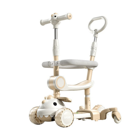 Trotineta Multifunctionala 6 In 1, Pentru Copii De La 10 Luni Pana La 12 Ani, Cu Maner De Impingere, Reglabil 360, Pliere Usoara, Reglarea Inaltimii, Alb/ - vivimall.ro